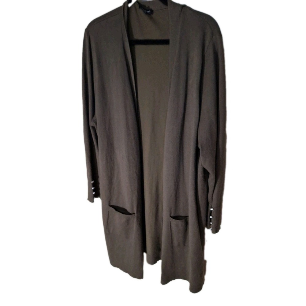 Verve Ami Womens 3X Brown Open 42" Long Light Weight Knit Sweater Coat 247
